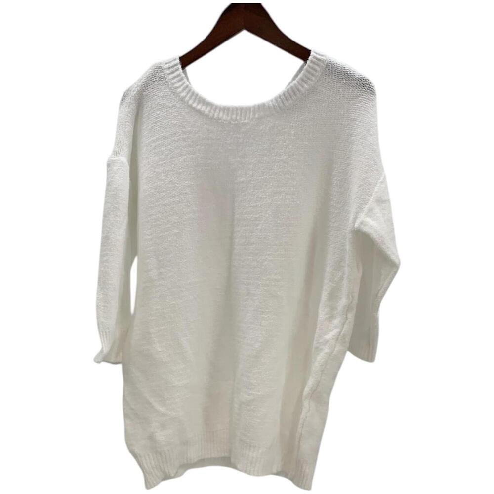 Nina Leonard Women's Drop Shoulder 3/4 Sleeve Boxy Sweater Ivory - Regular